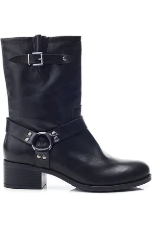 Moda In Pelle Ormie Mid Calf Leather Buckle Strap Støvler