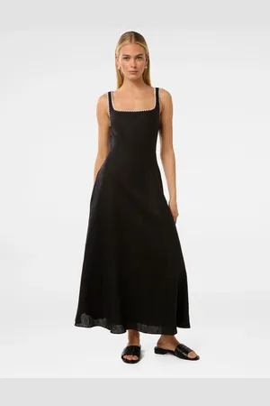 Forever New Solene Linen Blend Contrast Whip Stitched Midi Dress