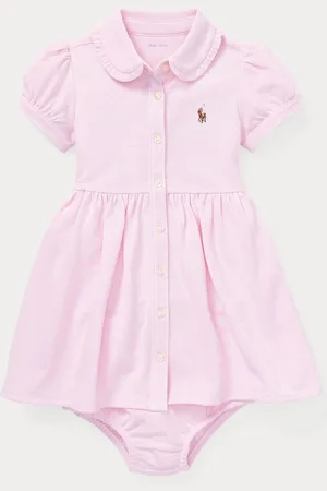 Ralph Lauren Baby Girls Pink Knit Pique 100% Cotton Oxford Dress and Bloomer Set9 måneder (74cm)