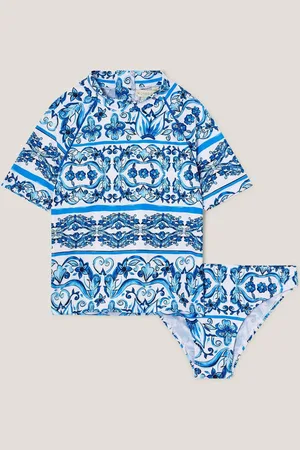 Monsoon Floral Print UPF50+ Rash Vest and Swim Briefs Set152158cm
