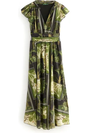 Next Kew Collection Plisseret Mesh Blomster Tryk V-hals Occasion Midi Kjole42