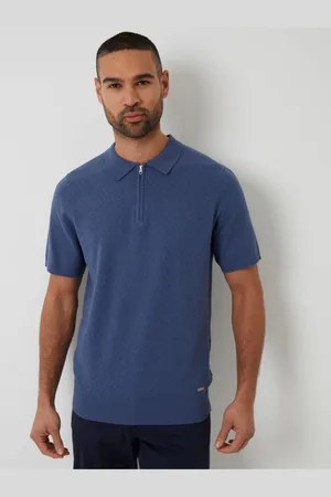 Threadbare Textured Front Quarter Zip Knitted Polo-skjorterSmall