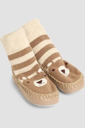 JoJo Maman Bébé Bear Moccasin Slipper Socks2 - 4 år (92 - 104cm)