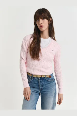 GANT Stretch Cotton Cable Knit V-Neck Sweatermedium