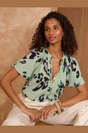 Love & Roses Sequin Trim Notch Neck Blouse8