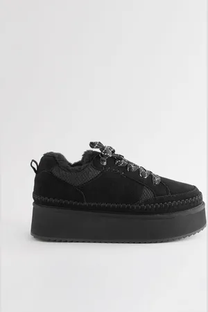 Next Forever Comfort Chunky Leather Faux Fur Lined Suede Lace-Up Trainers