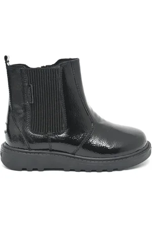 Toezone Amara Girls Patent Leather Gusset and Zip Black Boots