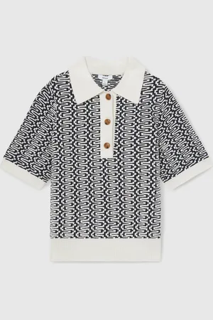 Reiss Jem Zig-Zag Knit Polo Shirtxsmall