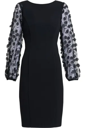 Gina Bacconi Jerry Appliqué Floral Sleeve Black Dress46
