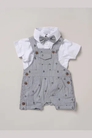 Little Gent Blue 100% Cotton Bodysuit Shirt Dungarees and Bowtie Outfit Set6268cm