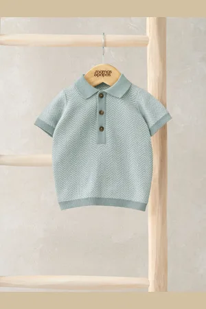Mamas & Papas Blue Short Sleeve 100% Cotton Knit Polo Shirt6268cm