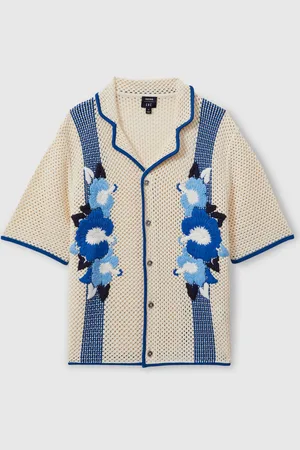 Reiss Love Ché Open-Stitch Jacquard Cuban Collar ShirtXL