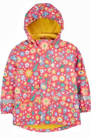 Frugi Girls Pink Printed Flowers Puddle Buster Waterproof Coat4 - 5 år (104 - 110cm)