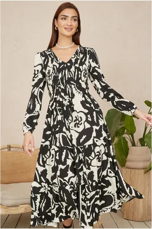 Yumi Abstract Print Ruched Midi Dress With Long Sleeves42