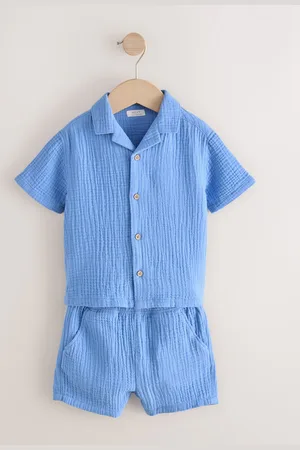 Next 100% Cotton Short Sleeves Revere Collar Textured Shirt & Shorts Set (3mths-7yrs)110116cm
