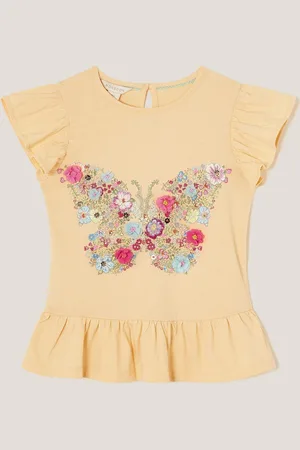 Monsoon Floral Print Butterfly Frilly 100% Cotton T-Shirt152158cm