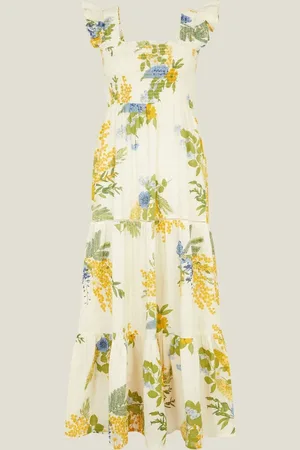 Accessorize Floral Frill Strap Smocked 100% Cotton Maxi Dresslarge