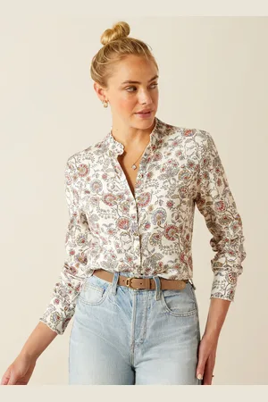 Ariat Red Clarion Ruffle Neck Paisley Print Blouselarge