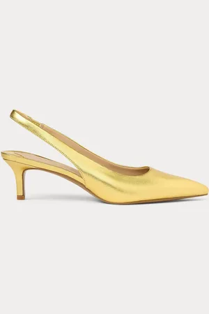 Ralph Lauren Gold Lolah II Metallic Leather Slingback Pump Heeled Shoeseu38