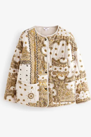 Next Quilted Paisley Ecru Bomber 100% Cotton JacketL Petite
