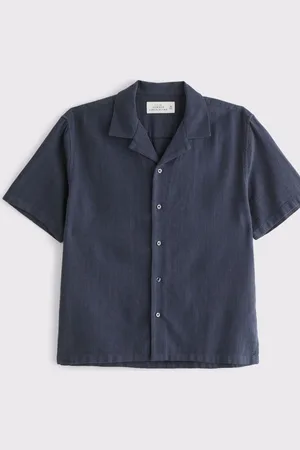 Abercrombie & Fitch Blue Linen Short Sleeve Shirtxlarge