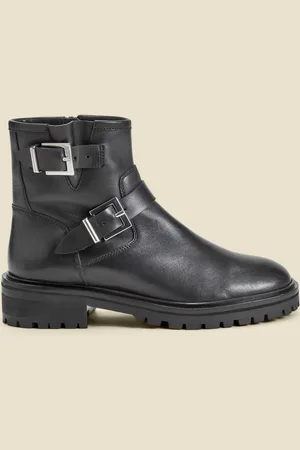 Sosandar Leather Buckle Detail Biker Boots