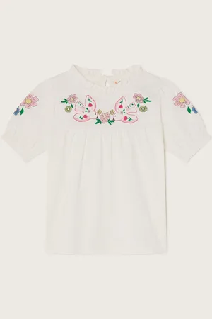 Monsoon Dove Embroidered Short Sleeve 100% Cotton Blouses122128cm