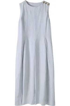 CELTIC & CO. Blue Sleeveless Midi Swing 100% Linen Dress38