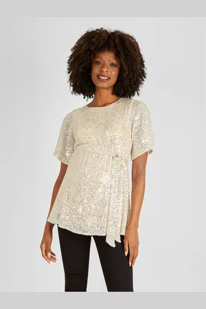 JoJo Maman Bébé Pailletter Maternity Flutter Sleeve TopS