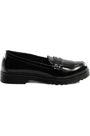 Toezone Leather Slip on Girls Patent Black Loafers