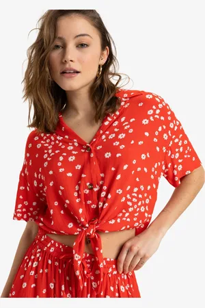 Roxy Ditsy Floral Print Salty Sweet Short Sleeve Crop Shirtmedium
