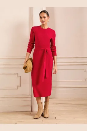 Love & Roses Crew Neck Scallop Long Sleeve Knitted Midi Dress40
