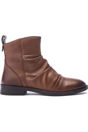 Moda In Pelle Brandish Slim Sole Leather Ankle Black Boots With Rouching