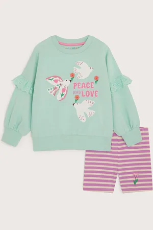 Monsoon Peace And Love Sweatshirt and Cycle 100% Cotton Shorts Set152158cm