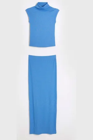 River Island 2 Piece Set Ribbed Roll Neck and Midi Skirt44