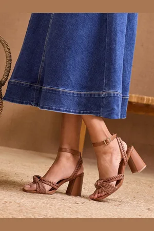 Love & Roses Woven Knot Mid Block Faux Leather Heels Sandals