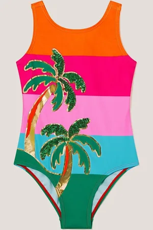 Monsoon Colourblock Palm Sequin Swimsuit122128cm