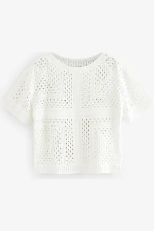 Next Short Sleeve Crochet Crew Neck T-ShirtL Reg