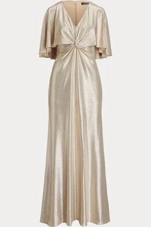 Ralph Lauren Phinya Foil Print Cape Brown Jersey Gown Dress44