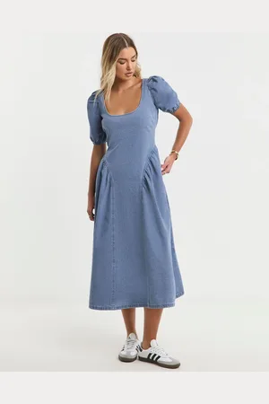Simply Be Sløjfe Back Pufærme Denim Kjole48
