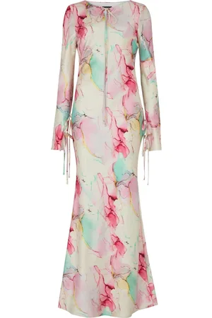DASKA Sali Maxi Dress With Long Sleeves And Neck Tie Detailssmall
