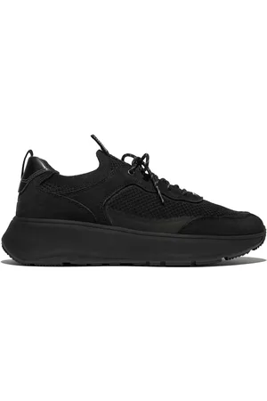 FitFlop F-mode Suede/knit Flatform Slip-on Laced Black Sneakers