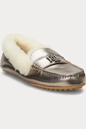 Ralph Lauren Silver Faux Fur Slipper Shoes