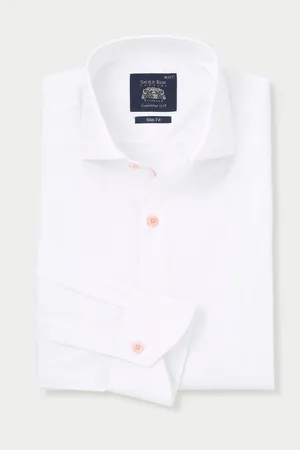 SAVILE ROW Slim Fit Smart Casual 100% Cotton White Shirt With Contrast Buttonsxlarge