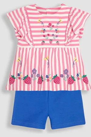 JoJo Maman Bébé 2-Piece Floral Appliqué Ruffle Front T-Shirt & Shorts Set116122cm