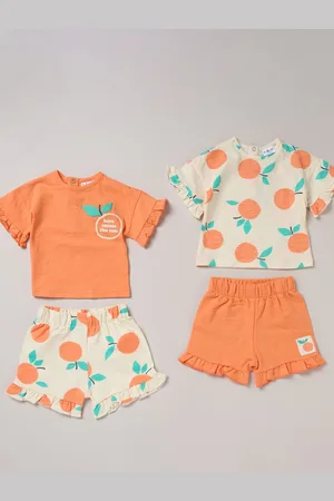 LILY & JACK Orange 4-Piece Mix and Match Printed 100% Cotton T-Shirt and Shorts Set110116cm