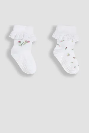 JoJo Maman Bébé 2-Pack Frilly Rose Socks8692cm