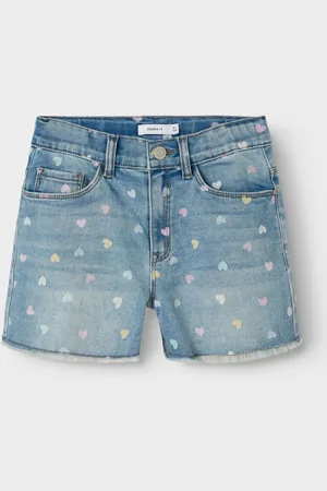 NAME IT Høj talje Hjerte Tryk Denim Shorts10 år (140cm)