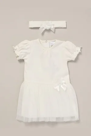 Rock-a-bye Baby Boutique Rose Ribbon Detail Tutu White Dress and Headband Outfit Set8692cm