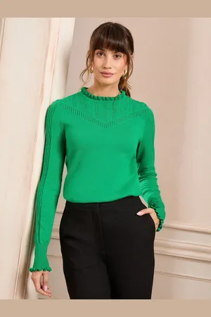 Love & Roses Cable Stitch Fine Gauge Frill Neck Knitted Jumper38
